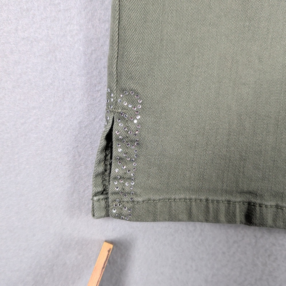 NYDJ Pants Women's 14 Olive Green Cotton Blend Cropped Embellished Hem Casual - Picture 6 of 16